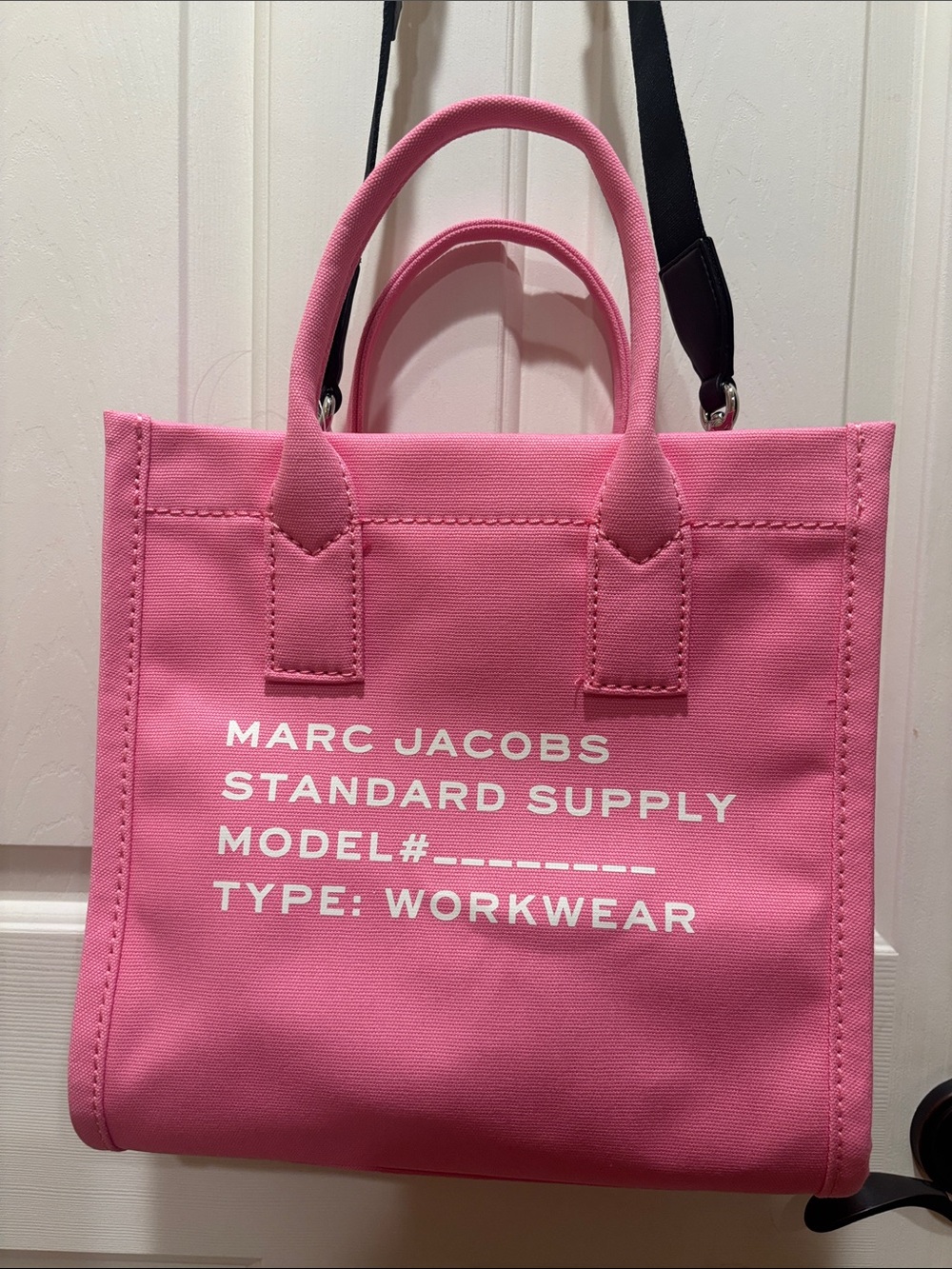 Marc Jacobs Pink Canvas Logo Tote with White Text